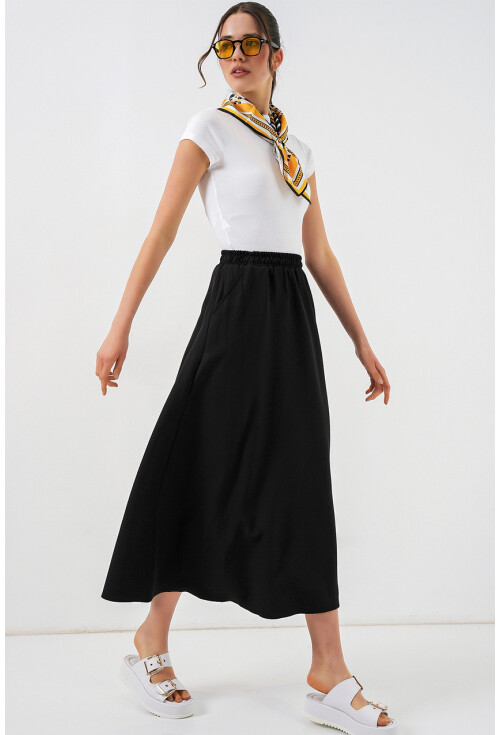Kadın Beli Lastikli Uzun Etek 8072