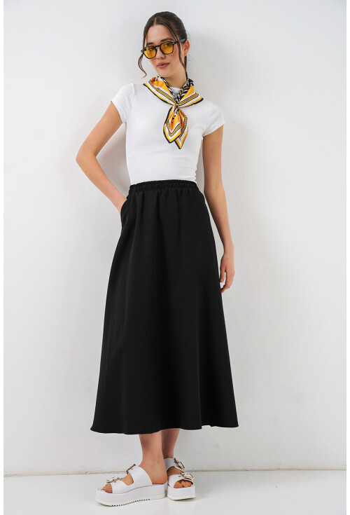Kadın Beli Lastikli Uzun Etek 8072