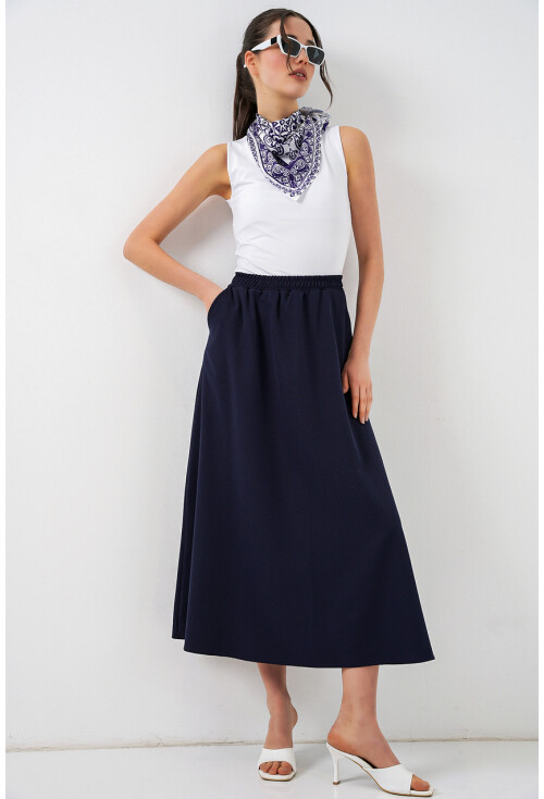 Kadın Beli Lastikli Uzun Etek 8072