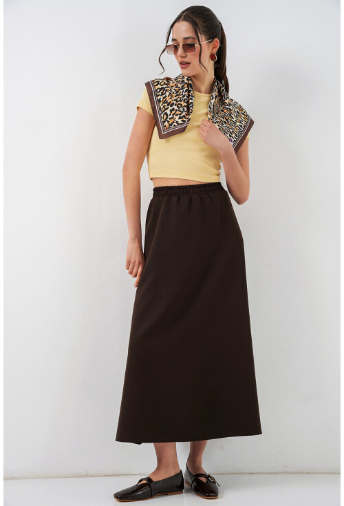 Kadın Beli Lastikli Uzun Etek 8072