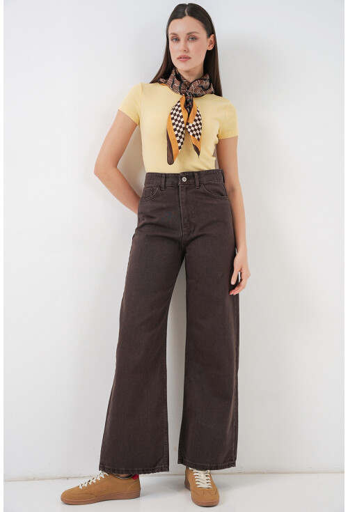 Kadın Bol Paça Yüksek Bel Palazzo Kot Pantolon 6656