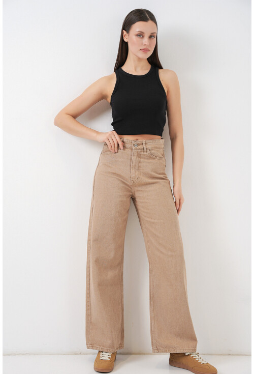 Kadın Bol Paça Yüksek Bel Palazzo Kot Pantolon 6656