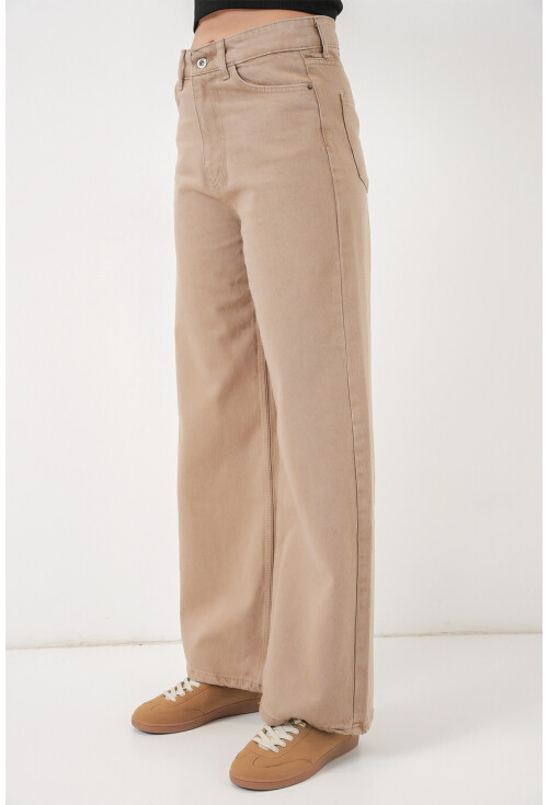 Kadın Bol Paça Yüksek Bel Palazzo Kot Pantolon 6656