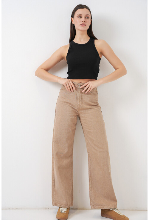 Kadın Bol Paça Yüksek Bel Palazzo Kot Pantolon 6656