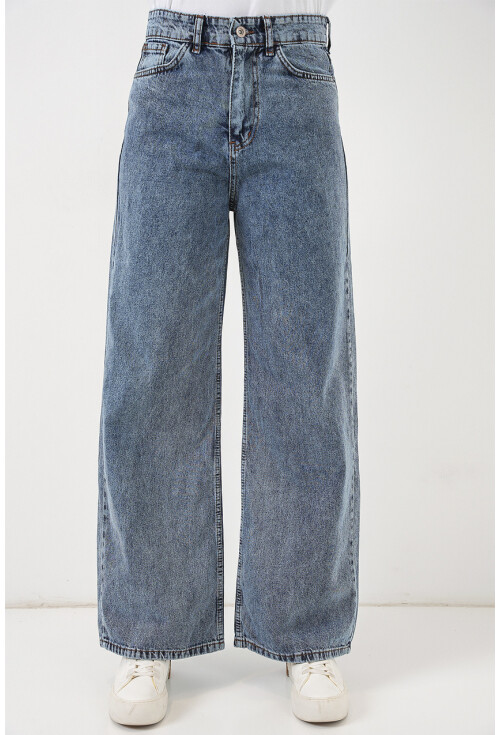 Kadın Bol Paça Yüksek Bel Palazzo Kot Pantolon 6656