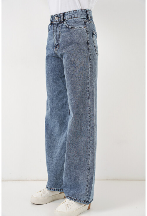 Kadın Bol Paça Yüksek Bel Palazzo Kot Pantolon 6656