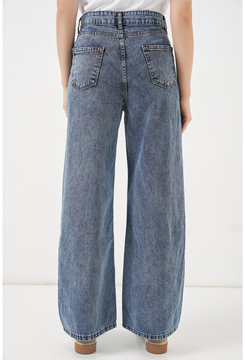 Kadın Bol Paça Yüksek Bel Palazzo Kot Pantolon 6656