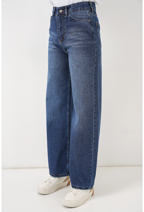 Kadın Bol Paça Yüksek Bel Palazzo Kot Pantolon 6656