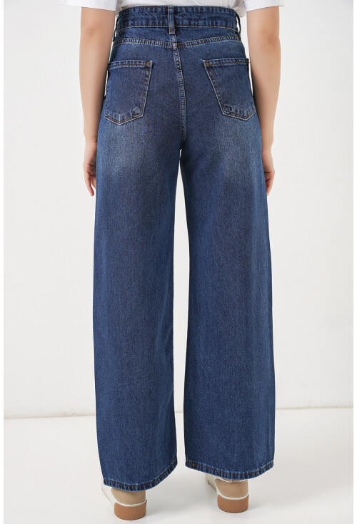 Kadın Bol Paça Yüksek Bel Palazzo Kot Pantolon 6656