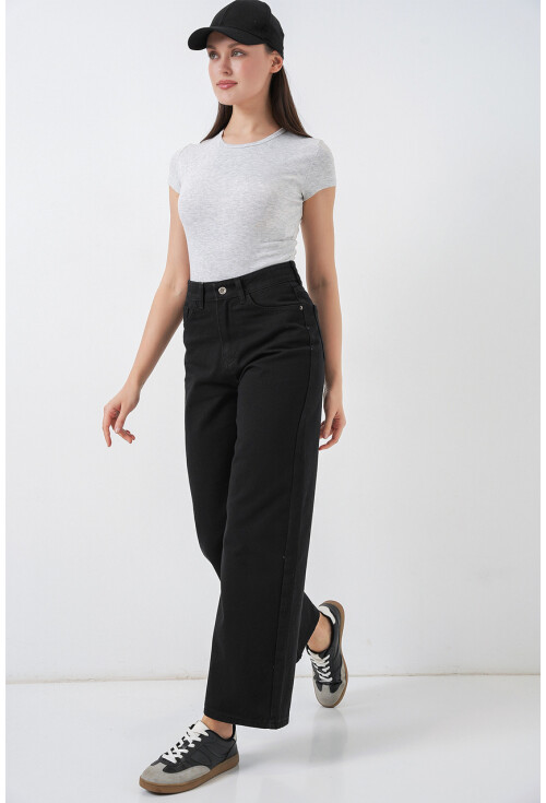 Kadın Bol Paça Yüksek Bel Palazzo Kot Pantolon 6656