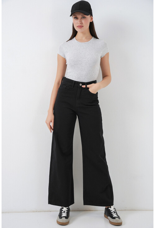 Kadın Bol Paça Yüksek Bel Palazzo Kot Pantolon 6656