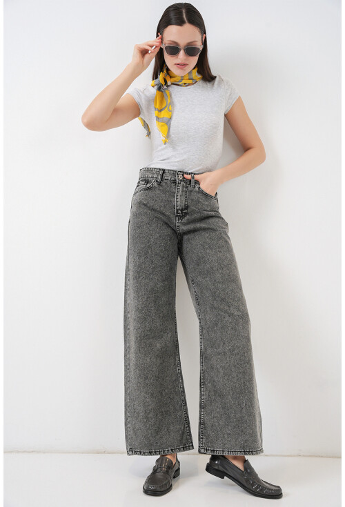 Kadın Bol Paça Yüksek Bel Palazzo Kot Pantolon 6656