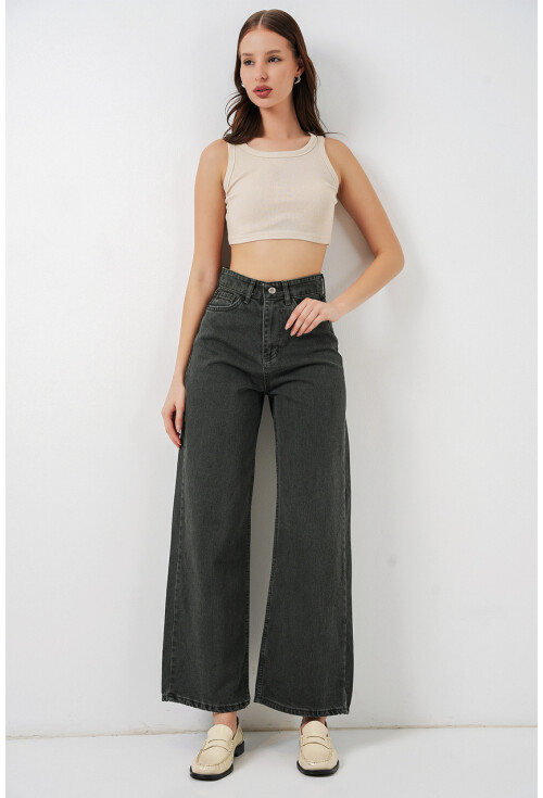 Kadın Bol Paça Yüksek Bel Palazzo Kot Pantolon 6656