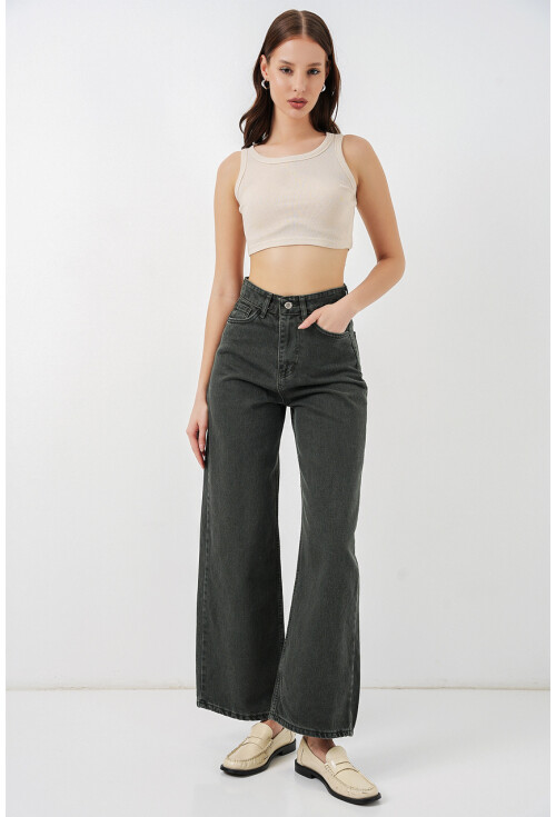 Kadın Bol Paça Yüksek Bel Palazzo Kot Pantolon 6656