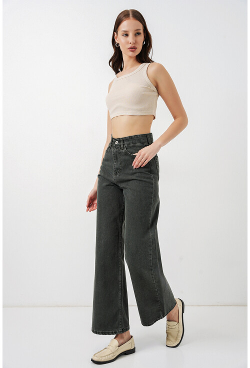 Kadın Bol Paça Yüksek Bel Palazzo Kot Pantolon 6656