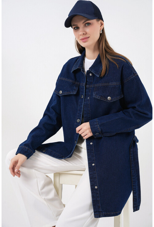 Kadın Boydan Düğmeli Kuşalı Kot Ceket 0740