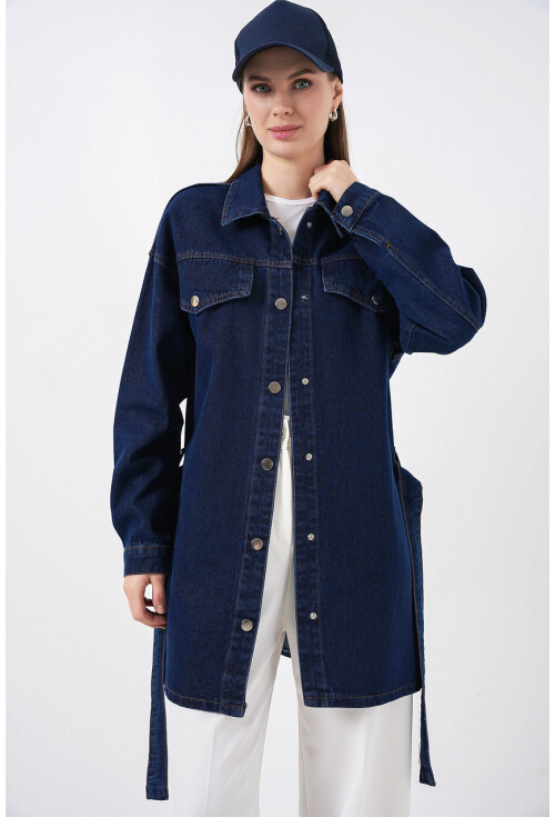 Kadın Boydan Düğmeli Kuşalı Kot Ceket 0740