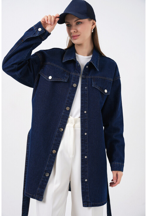 Kadın Boydan Düğmeli Kuşalı Kot Ceket 0740