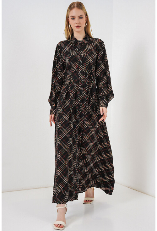 Kadın Boydan Düğmeli Uzun Tesettür Elbise 2588