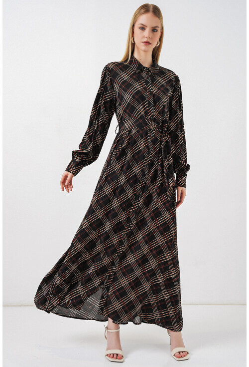 Kadın Boydan Düğmeli Uzun Tesettür Elbise 2588