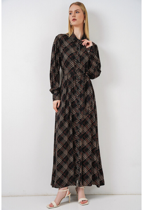 Kadın Boydan Düğmeli Uzun Tesettür Elbise 2588