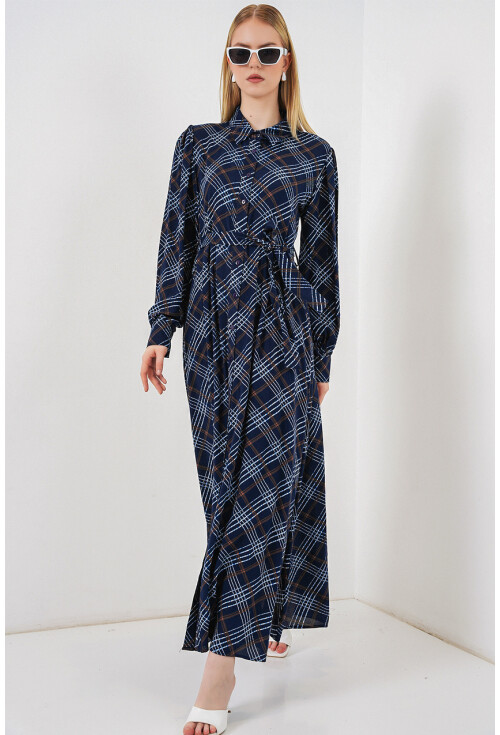 Kadın Boydan Düğmeli Uzun Tesettür Elbise 2588