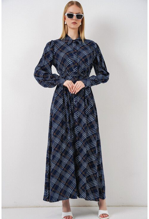 Kadın Boydan Düğmeli Uzun Tesettür Elbise 2588