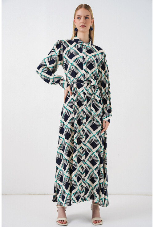 Kadın Boydan Düğmeli Uzun Tesettür Elbise 2588