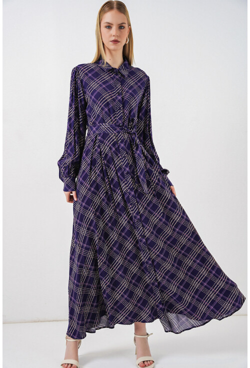 Kadın Boydan Düğmeli Uzun Tesettür Elbise 2588