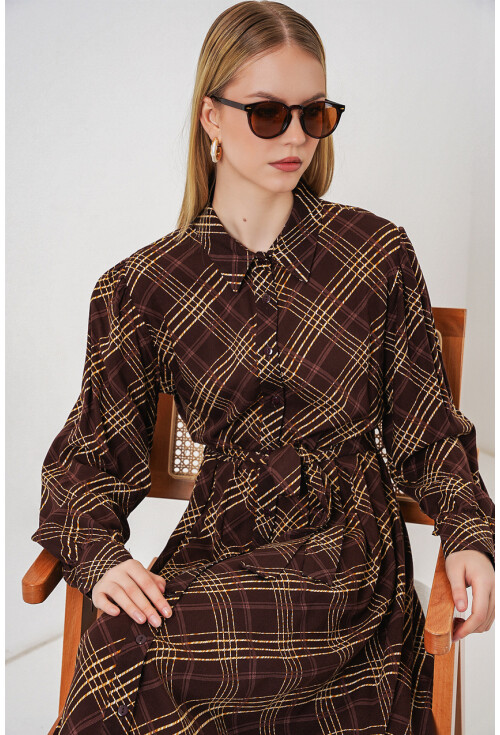 Kadın Boydan Düğmeli Uzun Tesettür Elbise 2588