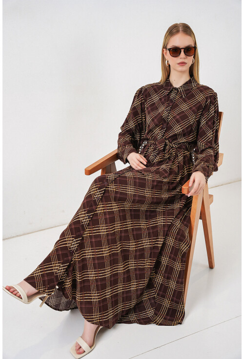 Kadın Boydan Düğmeli Uzun Tesettür Elbise 2588