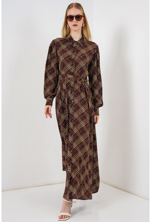 Kadın Boydan Düğmeli Uzun Tesettür Elbise 2588