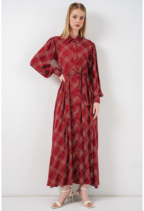 Kadın Boydan Düğmeli Uzun Tesettür Elbise 2588