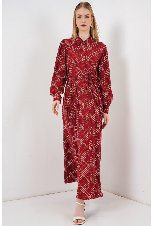 Kadın Boydan Düğmeli Uzun Tesettür Elbise 2588