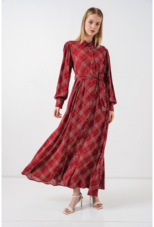 Kadın Boydan Düğmeli Uzun Tesettür Elbise 2588