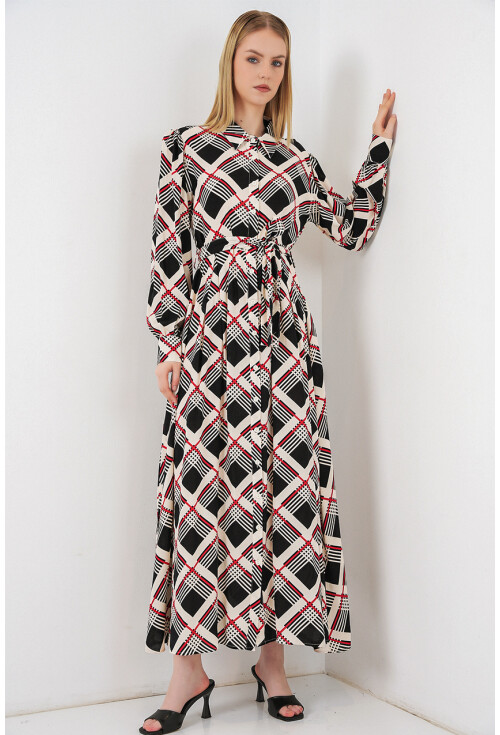 Kadın Boydan Düğmeli Uzun Tesettür Elbise 2588