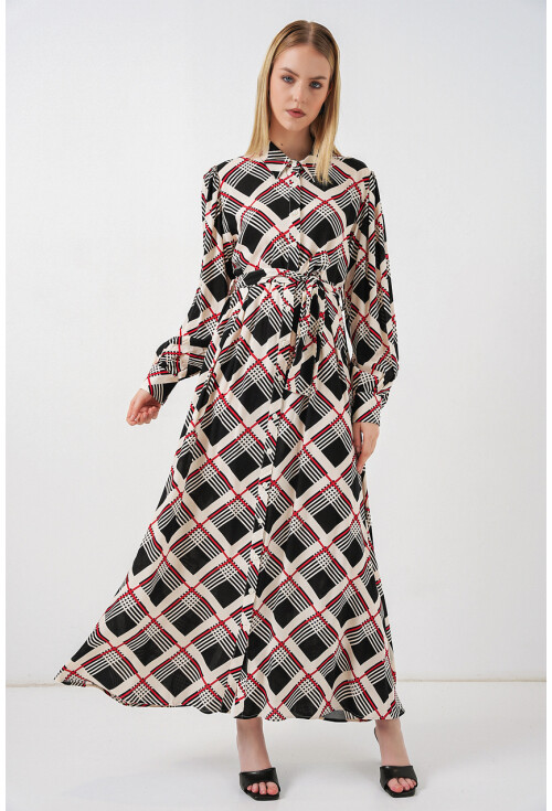 Kadın Boydan Düğmeli Uzun Tesettür Elbise 2588