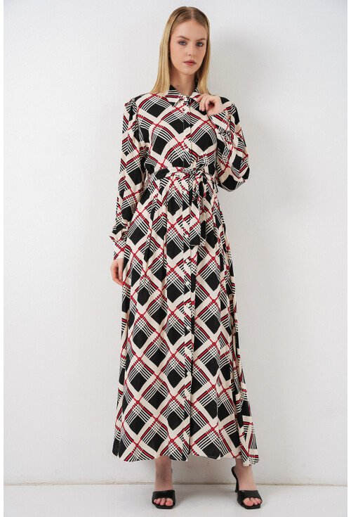 Kadın Boydan Düğmeli Uzun Tesettür Elbise 2588