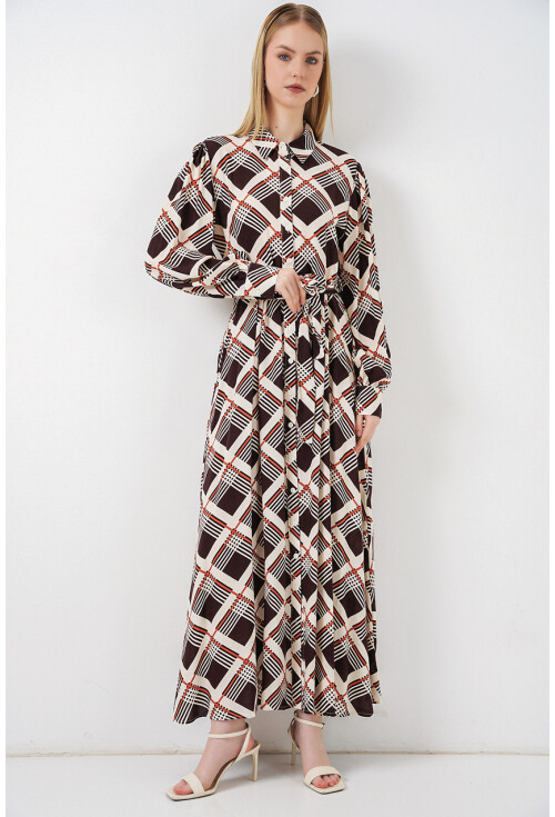 Kadın Boydan Düğmeli Uzun Tesettür Elbise 2588