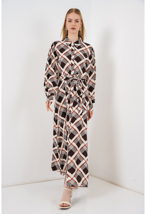 Kadın Boydan Düğmeli Uzun Tesettür Elbise 2588