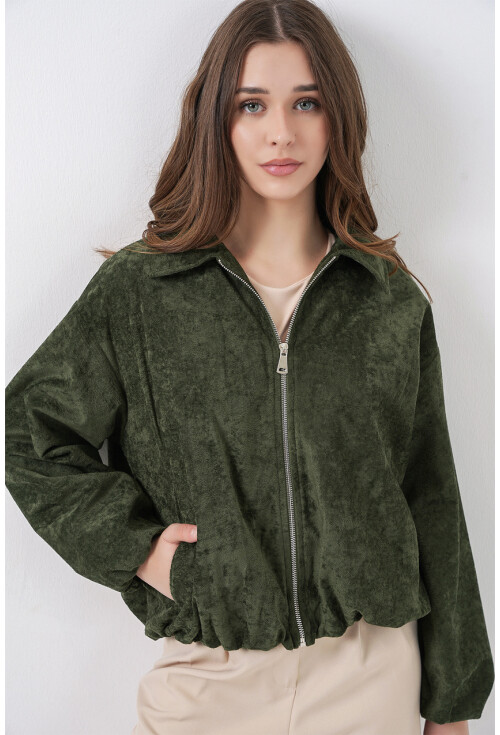 Kadın Büzgülü Oversize Kadife Ceket 0733