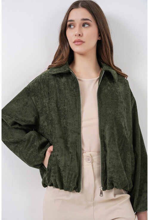 Kadın Büzgülü Oversize Kadife Ceket 0733