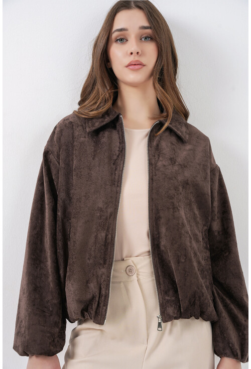 Kadın Büzgülü Oversize Kadife Ceket 0733