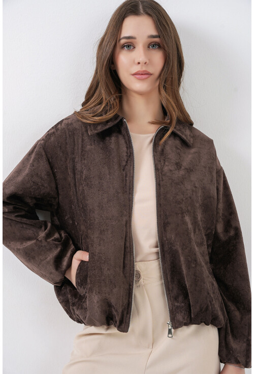 Kadın Büzgülü Oversize Kadife Ceket 0733