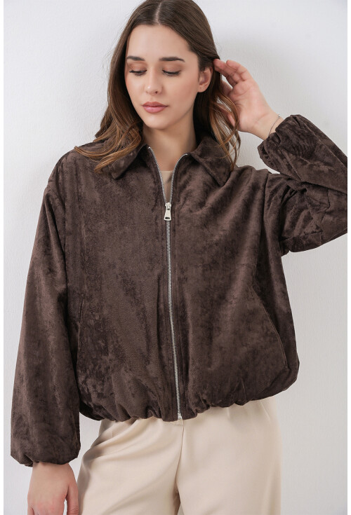 Kadın Büzgülü Oversize Kadife Ceket 0733