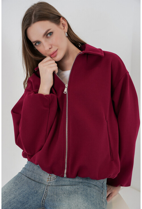 Kadın Büzgülü Oversize Kaşe Ceket 0728