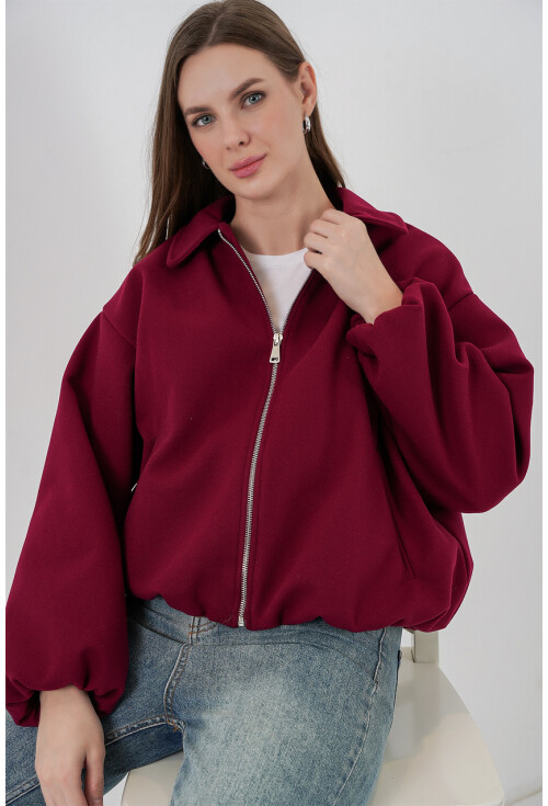 Kadın Büzgülü Oversize Kaşe Ceket 0728