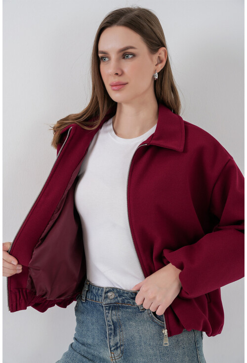 Kadın Büzgülü Oversize Kaşe Ceket 0728