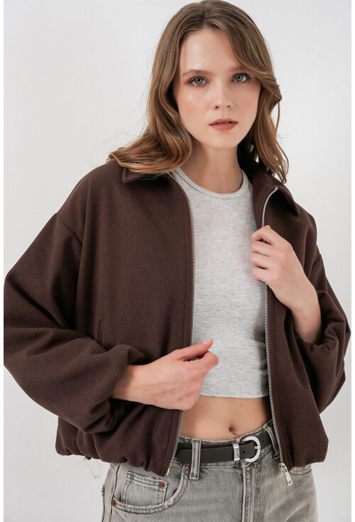 Kadın Büzgülü Oversize Kaşe Ceket 0728