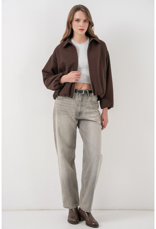 Kadın Büzgülü Oversize Kaşe Ceket 0728